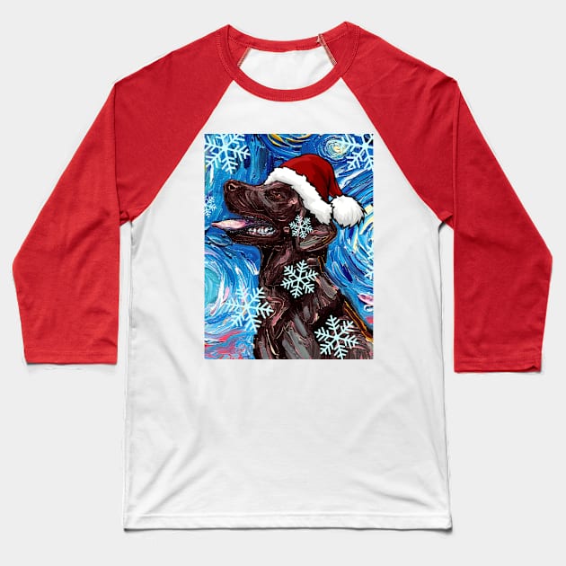 Chocolate Labrador Santa Baseball T-Shirt by sagittariusgallery